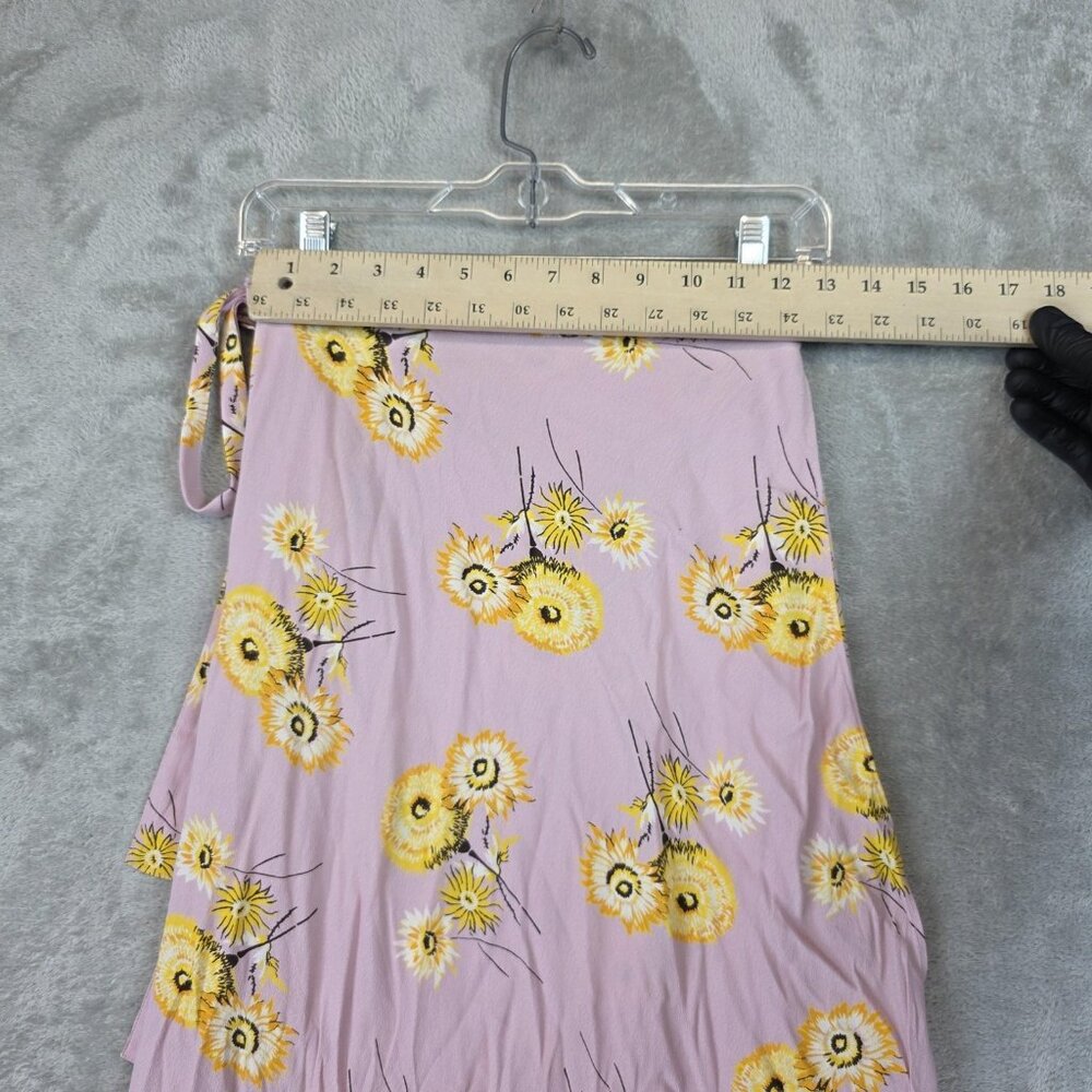 Madewell Skirt Womens 4 Pink Yellow Floral Wrap Midi Lightweight Viscose - Picture 8 of 10